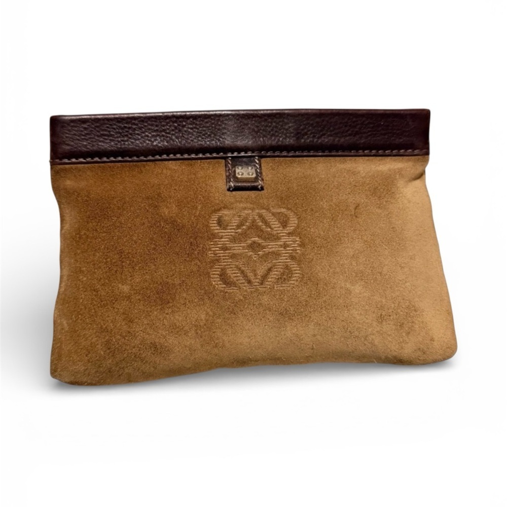Loewe Tan and Brown Suede Cosmetic Bag